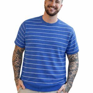 Men's Vintage Y2K Knit Short Sleeve Shirt - Blue, Striped, Large